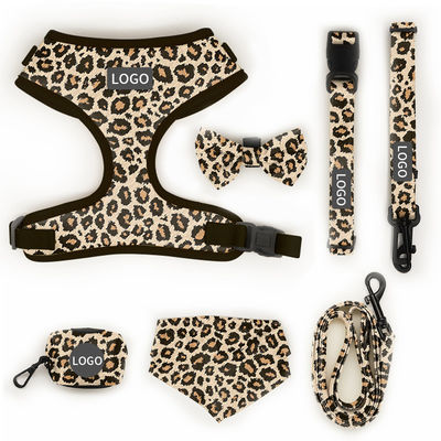 Mua Polyester Leopard Print Pet Harness Sets Logo Điều chỉnh cổ áo dây xích lưới dây xích chó sản xuất trực tuyến