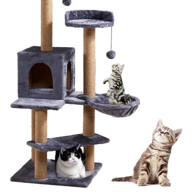 Big Cat Tree Scratch Post Thiết kế ban đầu Sợi dây lông giả với bảng hạt Logo Logo tùy chỉnh