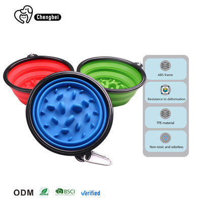 Động vật nuôi mèo Slow Feeder Silicone Dải xách gập Dog Bowl hoạt động ngoài trời